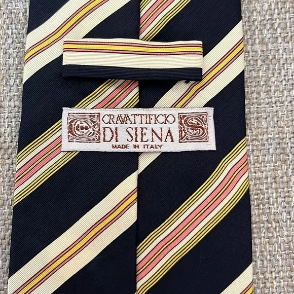 Vintage Cravattificio DI SIENA tie Black Pink Gold 100% Silk - Picture 4 of 5